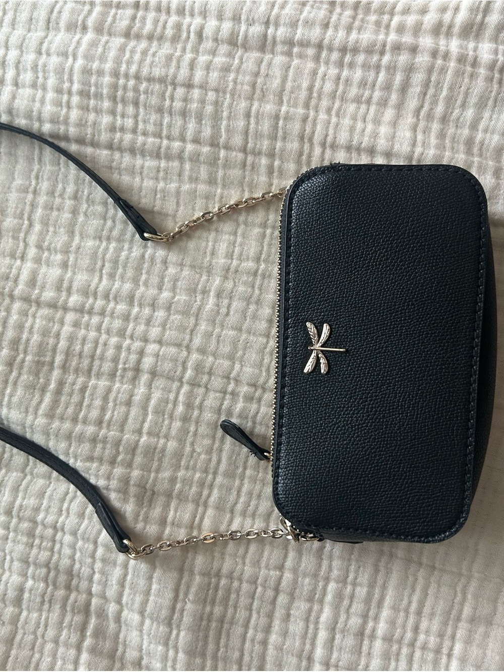 H&M Black Crossbody Wallet Bag with Gold Dragonfly Accent